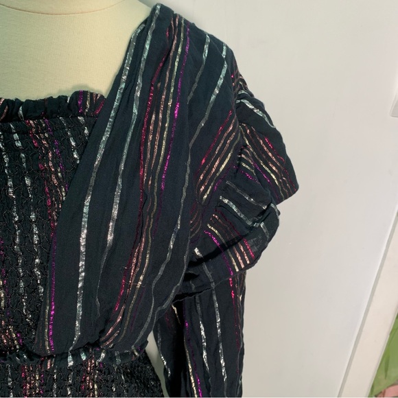 Farm Rio Lurex Stripes Mini Dress size L metallic thread festive - Picture 15 of 16